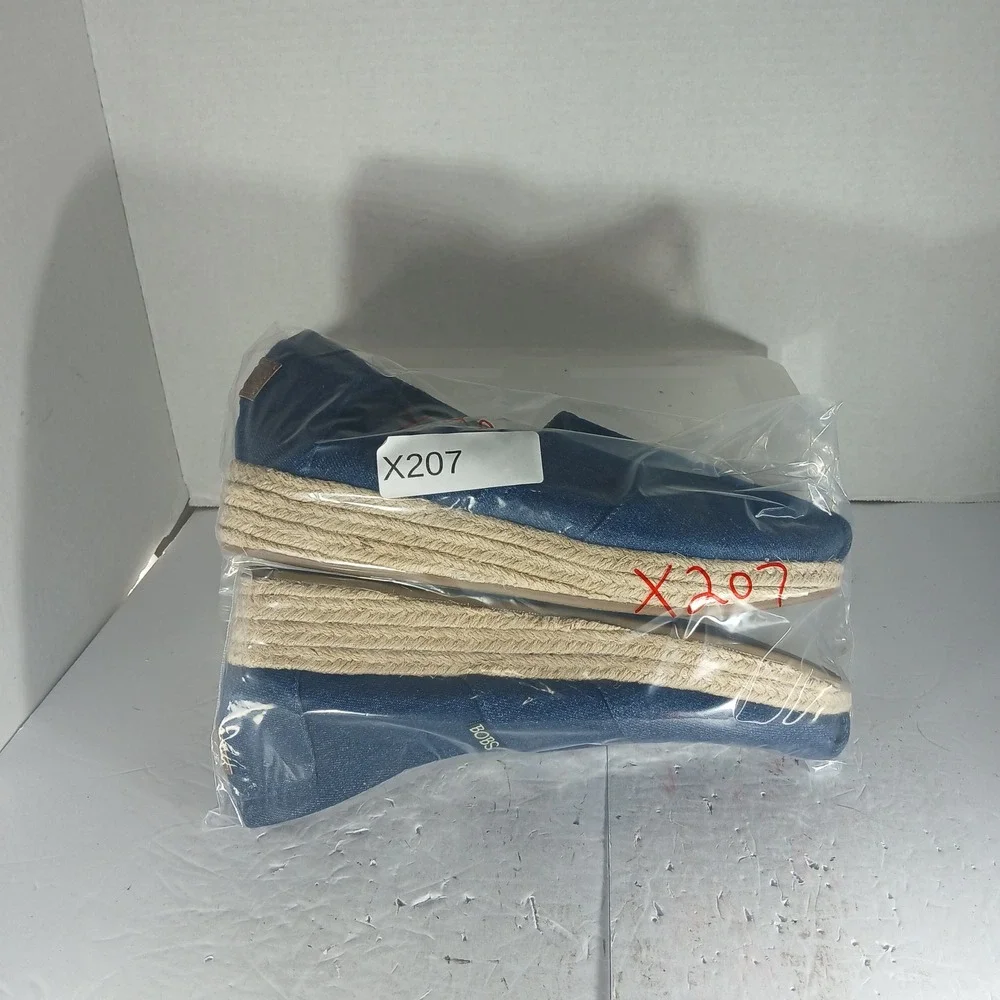 BOBS from Skechers Espadrille Platform Flats 9.5 Blue Denim Memory Foam 34105